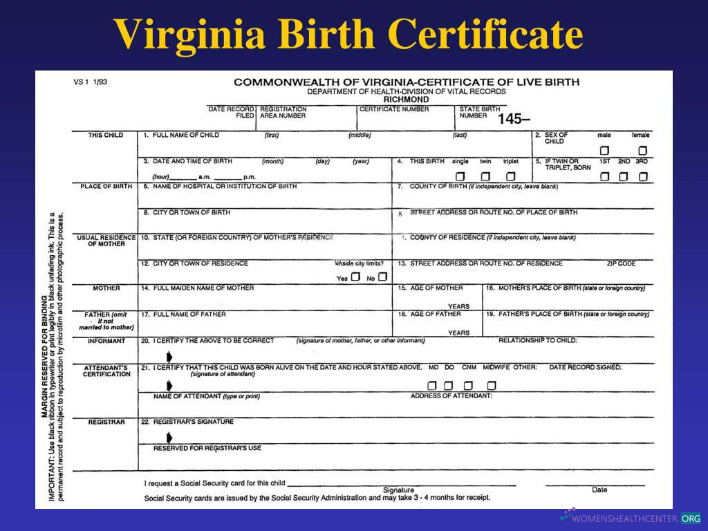 Download United States Department of Health Division of Virginia birth certificate Photoshop template